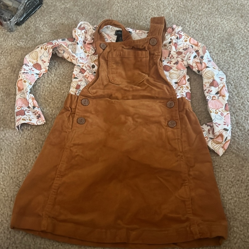 Kids Tan Corduroy Overall jumper matching set